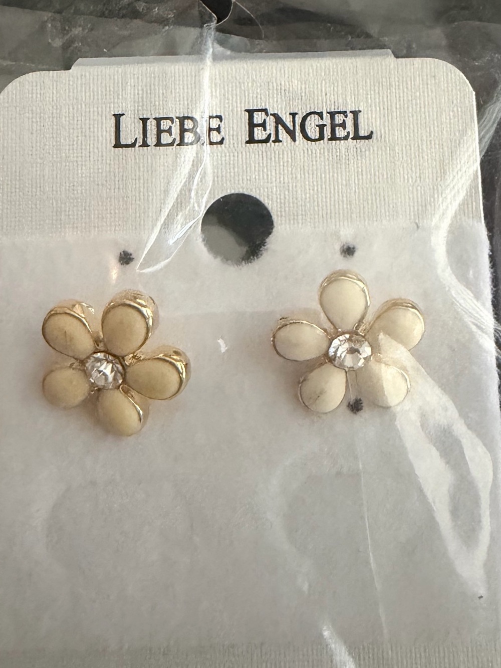 Cream Floral Stud Earrings with Crystal Center